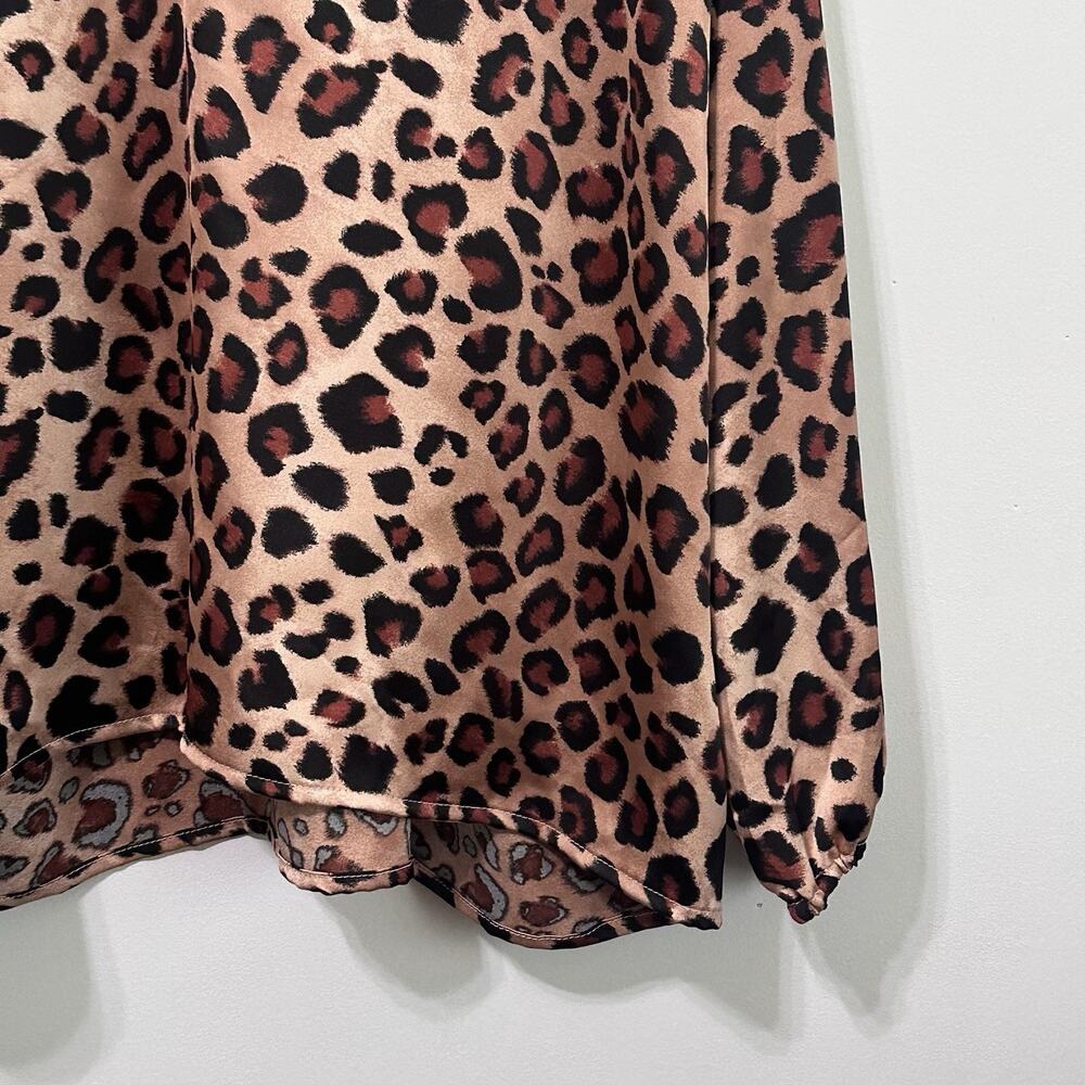 Ivy Jane Top M/L Leopard V Neck Balloon Sleeve Popover Party Cocktail Satin - Picture 2 of 9